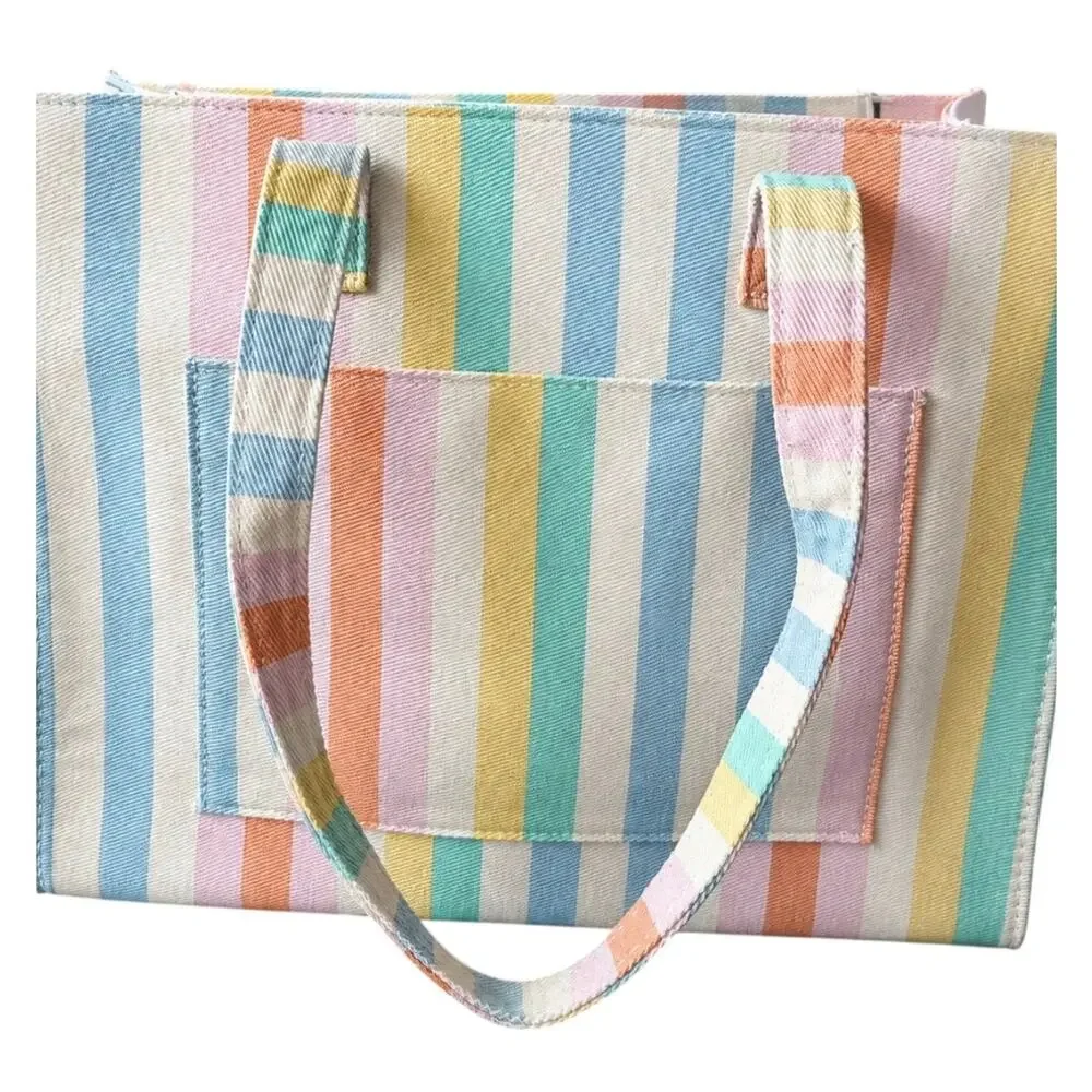 NWT Betsey Jonson LUV Striped Pastel Tote with Flower Charm